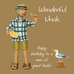 Holy Mackerel man of great taste uncle birthday card - designed by artist Erica Sturla - 15cm square and blank inside for your message - made in the UK