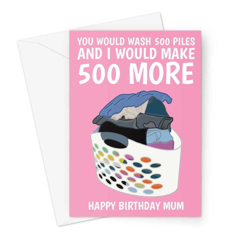 Happy Birthday Card For Mum - Funny Laundry Washing Basket - A5 Greetings Card - A5 Portrait - 1 Card