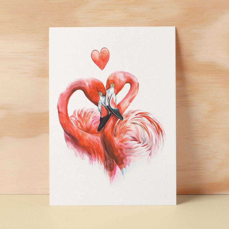 Anniversary or Valentine's Card for Her Anniversary Card for Wife Valentines Day Card For Husband Boyfriend or Girlfriend Flamingo Love - Large (5x7) / Blank Message