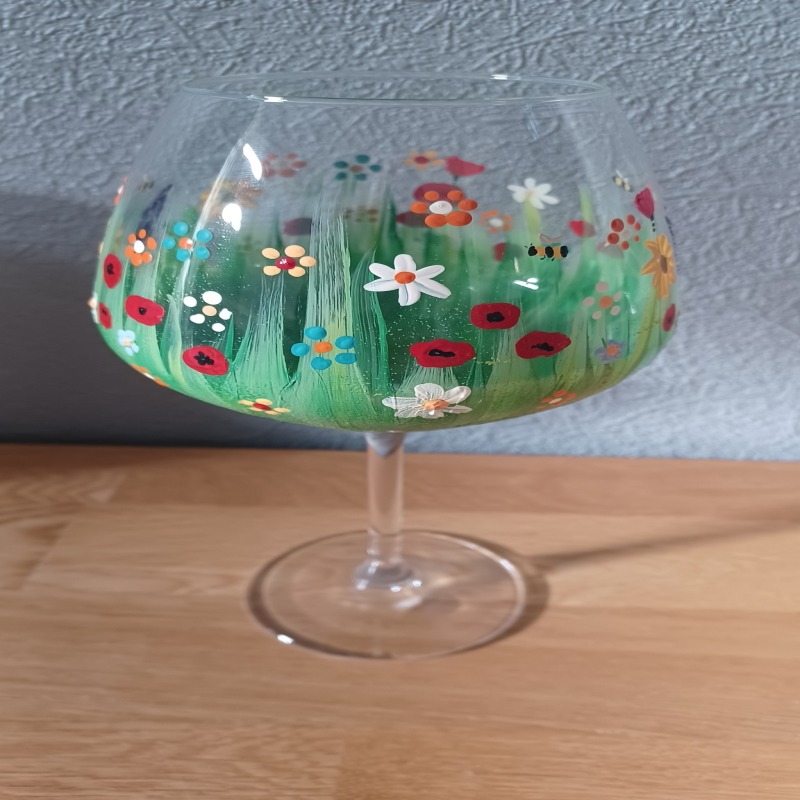Hand Painted Floral Gin Glass