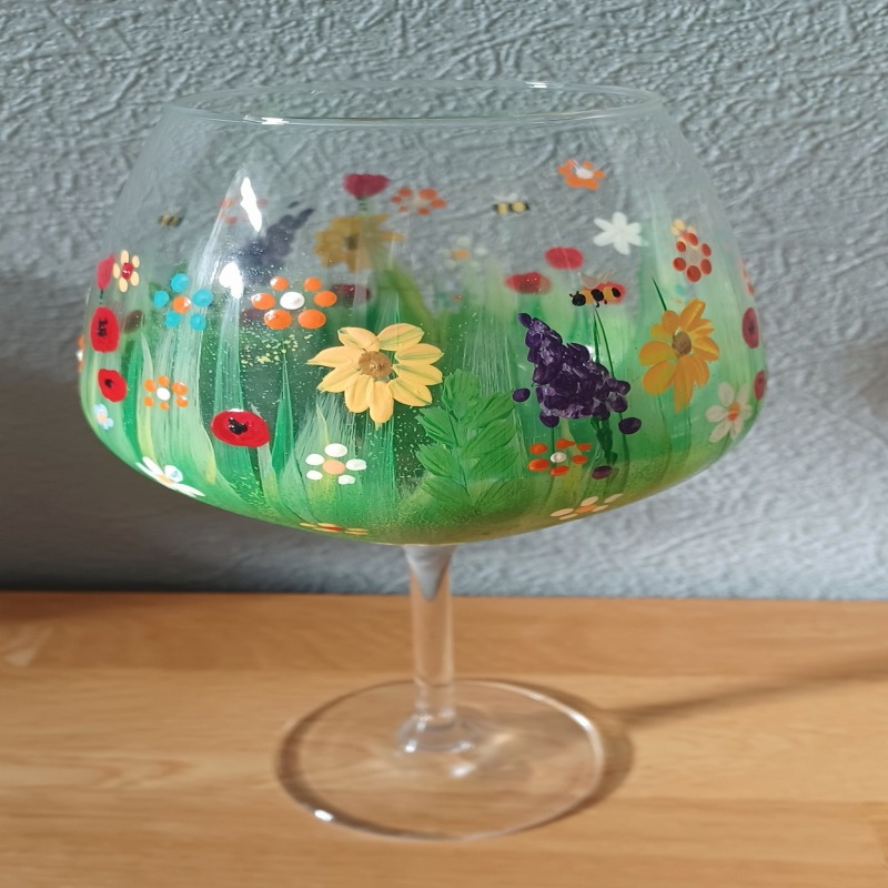 Hand Painted Floral Gin Glass