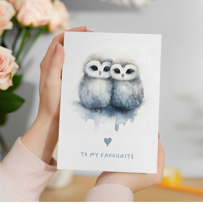 Valentine's Day Card for Her or Him Valentine's Day Card for Wife Valentine's Day Card For Husband Boyfriend or Girlfriend Owl Card - Portrait (5x7) / Blank Inside