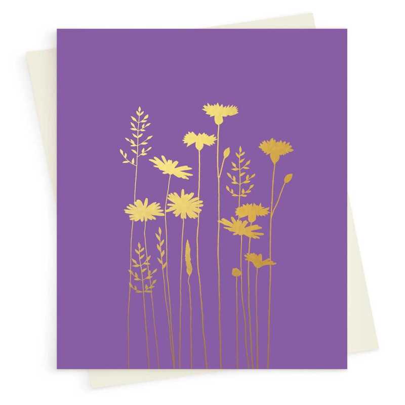 Cornflower and daisies greeting card embellished with gold foil -  designed by artist Eloise Hall - 15.7 x 11cm and blank inside