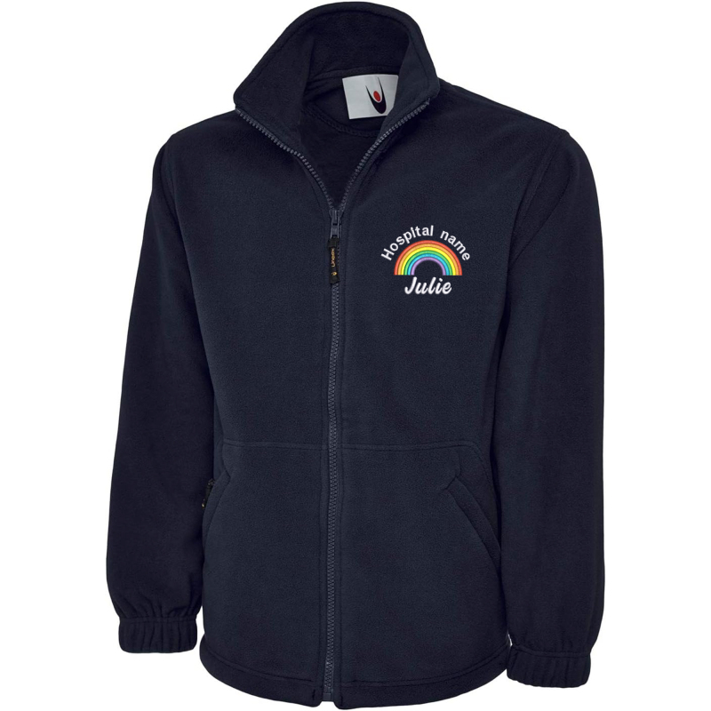 Rainbow Healthcare Fleece Jacket with Rainbow Design | Private healthcare Fleece Jacket Embroidered with Name. Custom Outdoor Weather Jacket - Extra Small (XS)