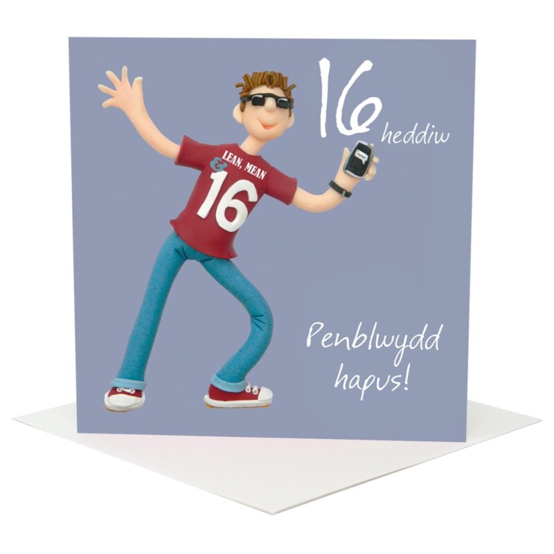 Welsh 16th birthday card for boy - designed by Erica Sturla - Penblwydd Hapus - UK made