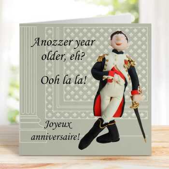 Ooh la la, funny historical birthday card featuring Napoleon - designed by Erica Sturla - 15cm square and blank inside, made in the UK