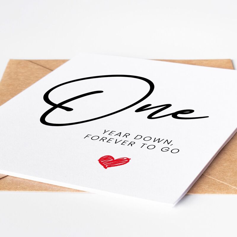 First Anniversary Card, 'One Year Down, Forever to Go' - Paper Anniversary Gift - Anniversary Gift for Husband / Wife  1st Anniversary Card