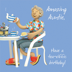 Holy Mackerel amazing auntie birthday card - designed by artist Erica Sturla - 15cm square and blank inside for your message - made in the UK