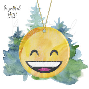 Watercolour Emoji Ceramic Christmas Tree Decoration - Smile
