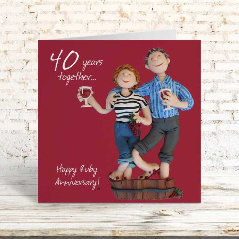 40th anniversary card (ruby anniversary) - designed by Erica Sturla - 15cm square and blank inside, made in the UK