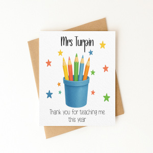Personalised Thank You Teacher Card - Thank You For Teaching Me This Year - Luxury Linen Textured Card