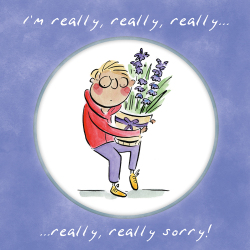 Holy Mackerel Really sorry, a 15cm square apology card featuring Rosie Brooks artwork, blank inside for your message
