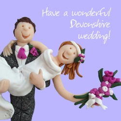 Wonderful Devon Wedding Greetings Card, Designed by Erica Sturla for Holy Mackerel. Card is 150mm Square and Blank Inside.