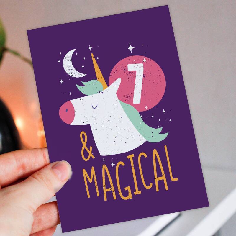 Children, child, boy, girl, kids any age birthday card: Magical unicorn - 1st, 2nd, 3rd, 4th, 5th, 6th, 7th (Size A6/A5/A4/Square 6x6") - A6: Single card