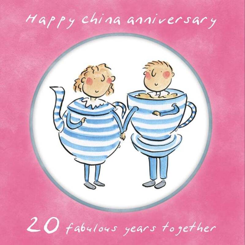 Holy Mackerel 20th (china) wedding anniversary card - designed by Rosie Brooks - 15cm square and blank - for him, her, husband, wife, couple etc