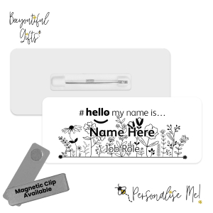 Name Badge - Monochrome Flowers Hello My Name is... - Design 2