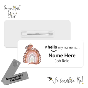 Name Badge - Boho Dino Rainbow Hello My Name is... - Design 5