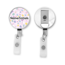 Personalised Metal ID Reel - Pastel Terrazzo Background