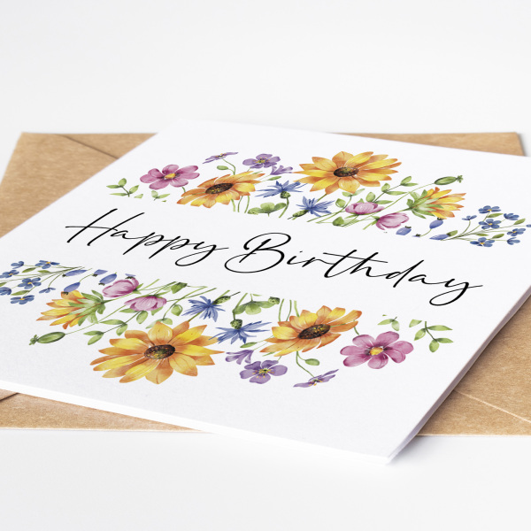 Floral Birthday Cards - Bright Colourful Floral Card - Standard Smooth Card