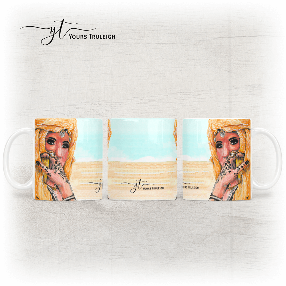 Amazigh Girl - Gold - Ceramic Mug, Hardboard Coaster & Placemat Set - Amazigh Girl - Gold