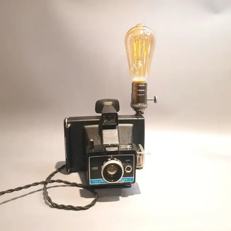 Vintage Polaroid Colorpack II Camera Lamp with Filament Bulb-Retro Style Upcycled Camera Light-Home Decor-Industrial Chic-Photo Inspired