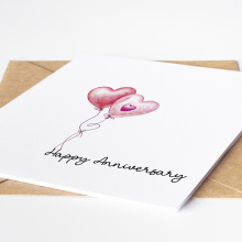Anniversary Card - Happy Anniversary Red Heart Balloon - Standard Smooth Card