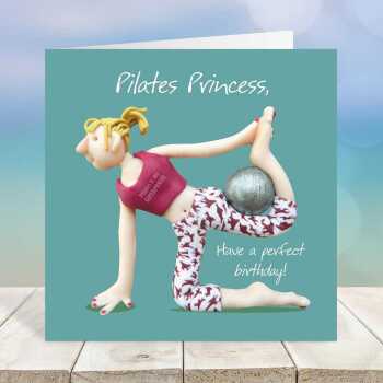 Pilates princess - female pilates birthday card for her - designed by Erica Sturla - 15cm square and blank inside, made in the UK