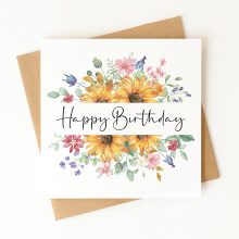 Birthday Card - Floral Happy Birthday Monogram - Standard Smooth Card