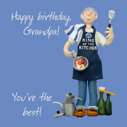 Holy Mackerel cooking grandpa birthday card for a grandfather - designed by artist Erica Sturla - 15cm square and blank inside for your message - made in the UK