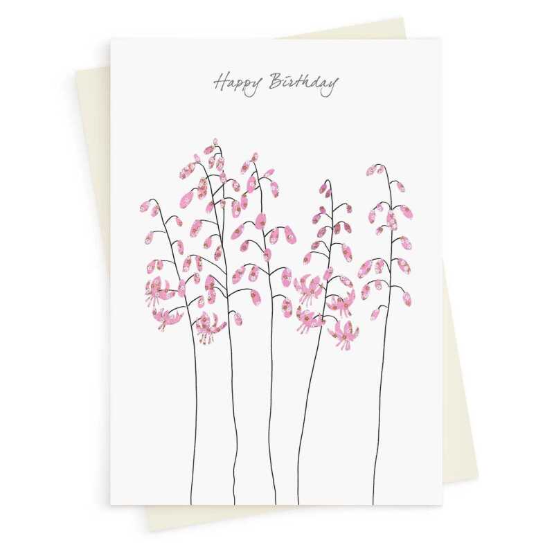 Lily birthday card -  designed by Eloise Hall for Holy Mackerel - 15.7 x 11cm and blank inside, made in the UK
