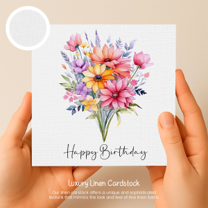 Floral Birthday Cards - Bright Colourful Floral Card - Luxury Linen Textured Card