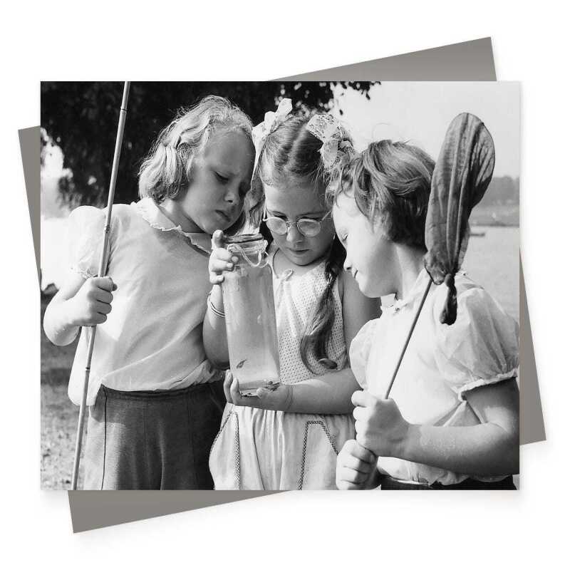 Fishing friends, vintage photographic black and white fishing themed card  - 12.6 x 17.7cm and blank inside - made in the UK