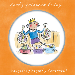 Holy Mackerel Party princess, a Rosie Brooks birthday card, 15cm square, printed in the UK on board from sustainable sources