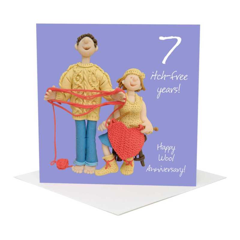 7th wedding anniversary card (wool anniversary card) - designed by Erica Sturla - 15cm square and blank inside, made in the UK