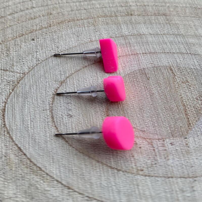 Fluorescent Pink Clay Stud Earrings: Hypoallergenic Micro Studs - Heart - none