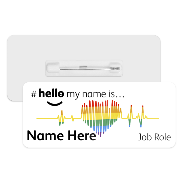 #hello my name is... Name Badge - Rainbow Heart Pulse