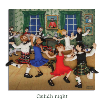 Holy Mackerel ceilidh night scotland themed blank greeting card - designed by artist Erica Sturla - 15cm square and blank inside for your own message