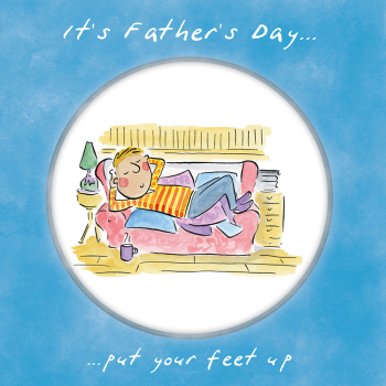 Holy Mackerel Put your feet up, a 15cm square Father's Day card featuring Rosie Brooks artwork, blank inside for your message