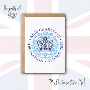 King Charles III Coronation Day May 2023 Official Emblem Greeting Card - Small (A6) - Blue