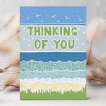 Tranquil ocean themed thinking of you card with a gorgeous printed envelope - 12 x 17cm and blank inside - made in the UK