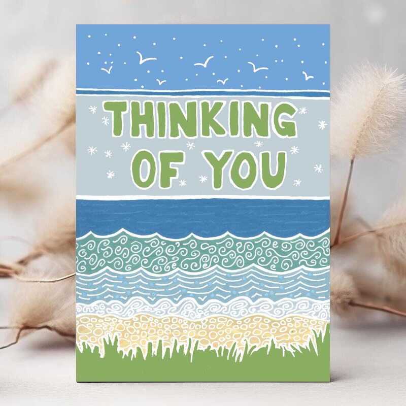 Tranquil ocean themed thinking of you card with a gorgeous printed envelope - 12 x 17cm and blank inside - made in the UK