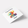 Personalised happy birthday card with balloons and gift boxes, custom name, vibrant colours - Smooth No Message - Kraft Brown