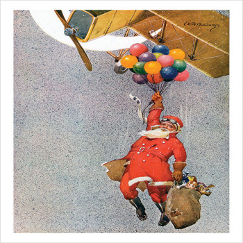 Santa Jumping Out of Plane with Balloons - a 17.5 x 12.5cm Christmas Card from Holy Mackerel's Alternative Image Range of Festive Designs.