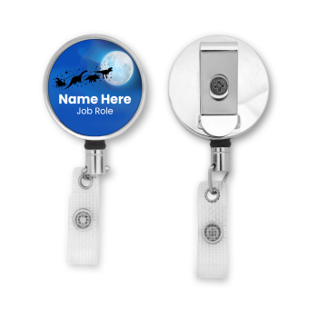 ID badge Reel Personalised Metal ID Reel - Christmas Dinosaur Sleigh