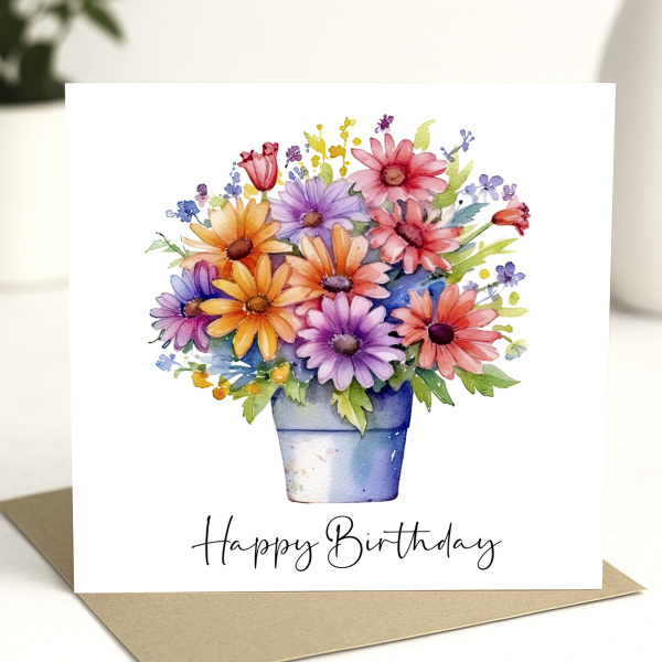 Floral Birthday Cards - Bright Colourful Floral Card - Standard Smooth Card