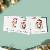 5 x Christmas Card of a Lion Wearing A Santa Hat Whimsical Watercolour Christmas Card For Animal Lover For Him or Her