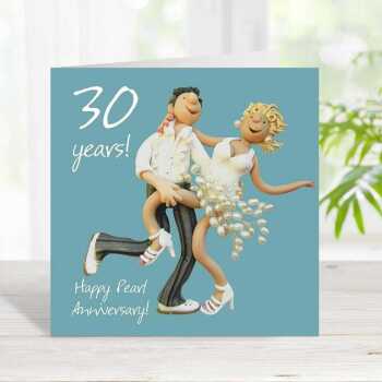 30th anniversary card (pearl outfit) - designed by Erica Sturla - 15cm square and blank inside, made in the UK
