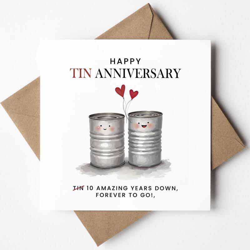 10 Year Anniversary Card For Husband, Wife 10th Anniversary Card, Happy Tin anniversary 10 year Card Funny Greeting Card wife husband - Add a Message