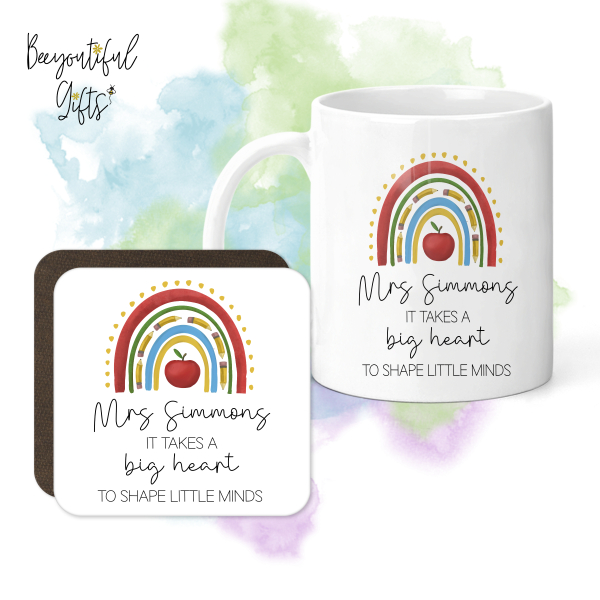 Personalised Teacher Mug & Coaster Set - Teacher Rainbow