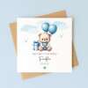 Personalised New born Baby Boy Card Teddy Bear Birth Announcement &ndash; Blue Balloons Keepsake - Smooth No Message - Kraft Brown